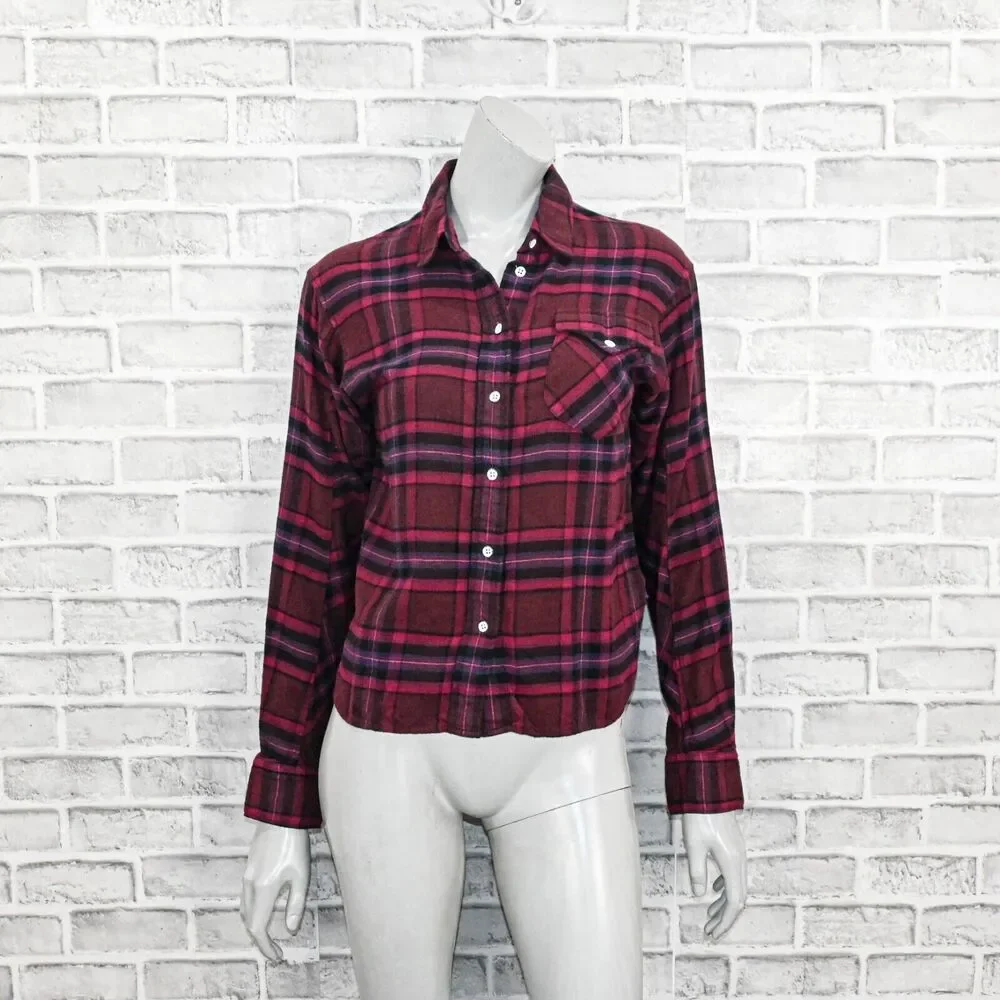 Rag & Bone Women's Jonah Plaid Shirt Cotton Flannel Burgundy Plaid S - Picture 2 of 9
